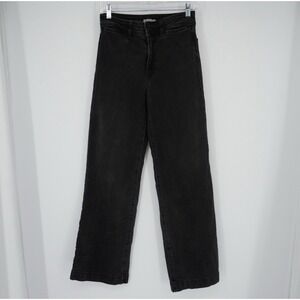 Faherty Wide Leg Pants Womens 27 Black Denim High Rise Flared Leg Stretch